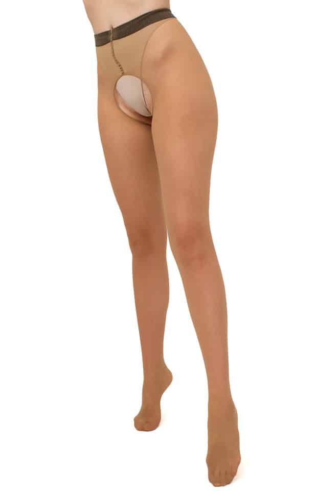 Giulia Favor bundløse strømpebukser i nude med fin brun sløjfedetalje på lænden.
